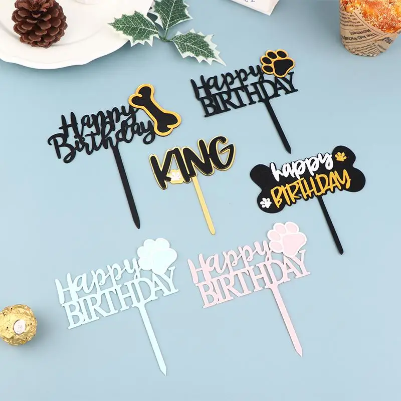 New Acrylic Cute Happy Birthday Pets Party Cake Topper Birthday Supplies Cake Decorations Dogs Birthday Cake Topper
