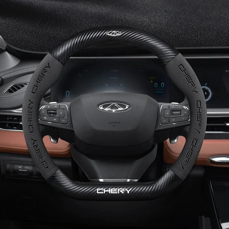

1Pc Carbon Fiber Suede Car Steering Wheel Cover for Chery Tiggo 8 Omoda 5 Jetour X70 Arrizo 8 Auto Interior Accessories