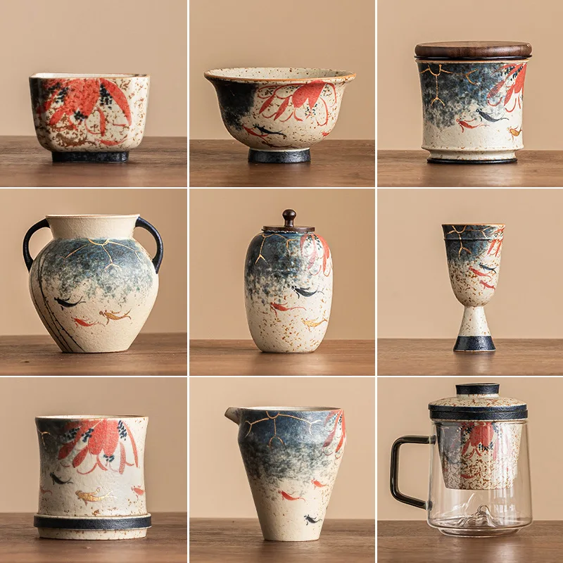 

Blue and White Flint Red Series Teaware Ceramic Teacup Chinese Kung Fu Tea Set Teapot Coffee Cups Household Caddy Gaiwan Tureen