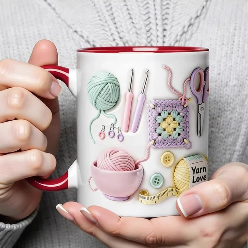 Creatieve 2D-breimateriaal voor truien, keramische mok, bekers met verschillende kleurencoatings, koffie- en ontbijtbekers.