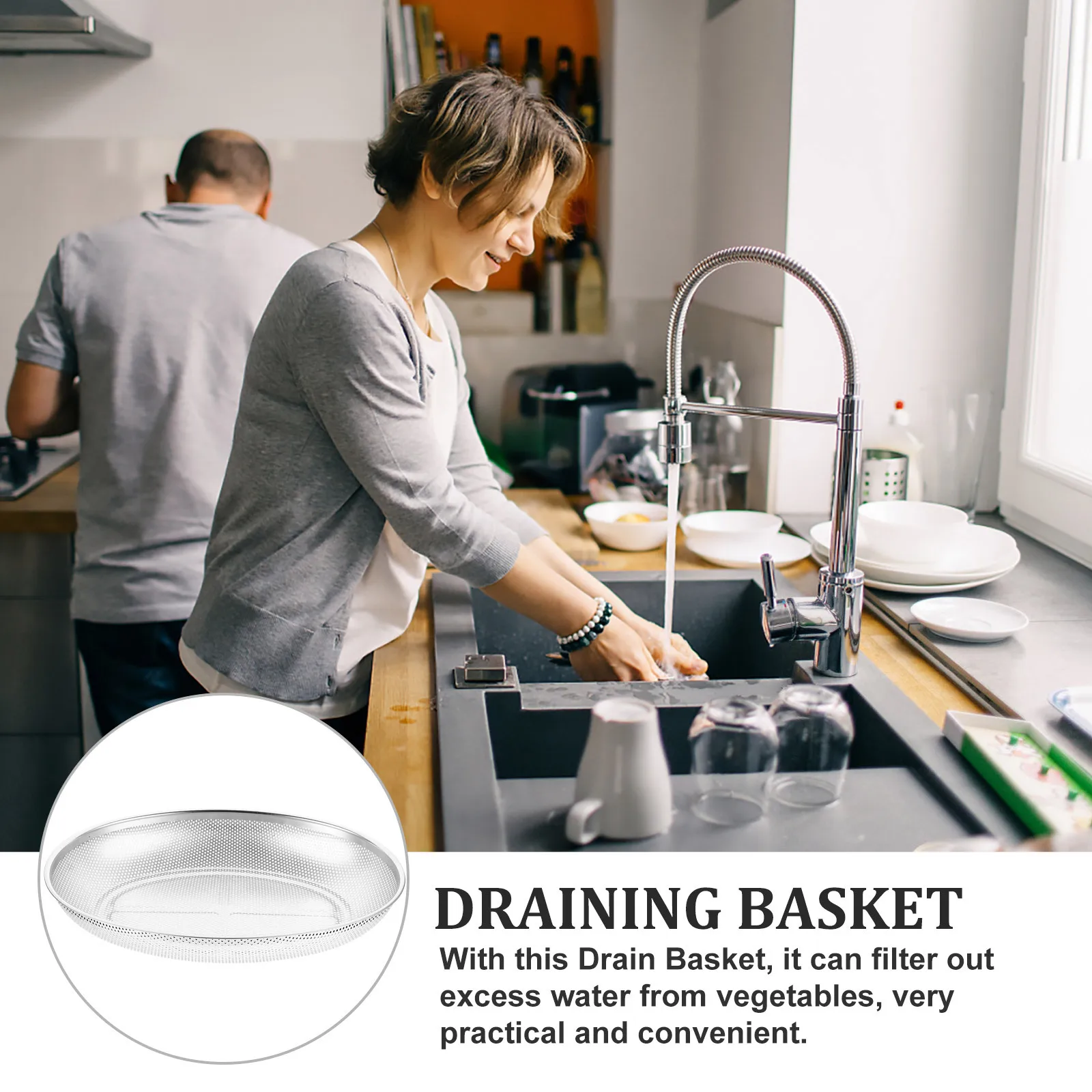 

Stainless Steel Vegetable Fruit Rice Strainer Fine Mesh Draining Basket Kitchen Accessory Practical Rice Strainer