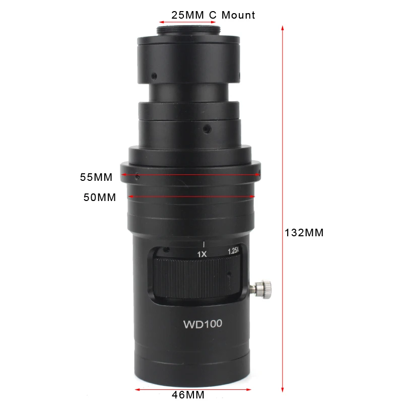 Ingrandimento regolabile 100X 130X 180X 200X 300X 360X 500X Zoom C Mount Lens per HDMI VGA USB Industry Video Microscope Camera