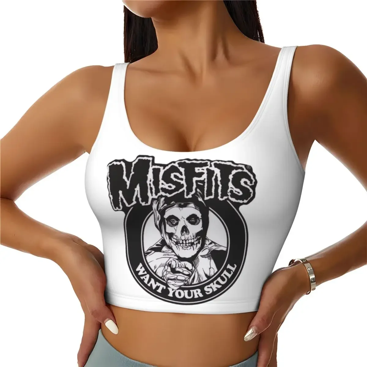 Custom Misfits Skull Women Sports Bra High Impact Vest Gym Workout Yoga Crop Tank Tops