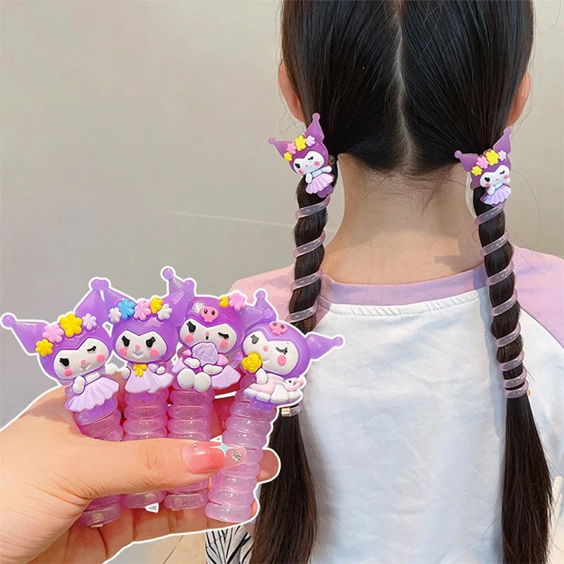 Sanrio Kuromi Cute Colorful Telephone Wire Hair Rope For Kids Fashion Spiral Hair Ties Kawaii High Ponytail Elastic Rubber Band