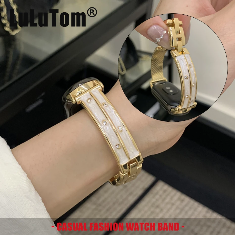 

Fashion French-style Resin Epoxy Diamond Strap For Xiaomi Mi Band 10 9 8 Watch Band Miband 8 Pro 9 Pro Metal Bracelet Wristband