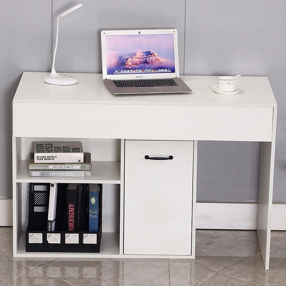 Wooden Computer Desk Foldable With 2 Drawers 2 Rotating Corner Shelves Compartment Office Living Room Kitchen Versatile Table