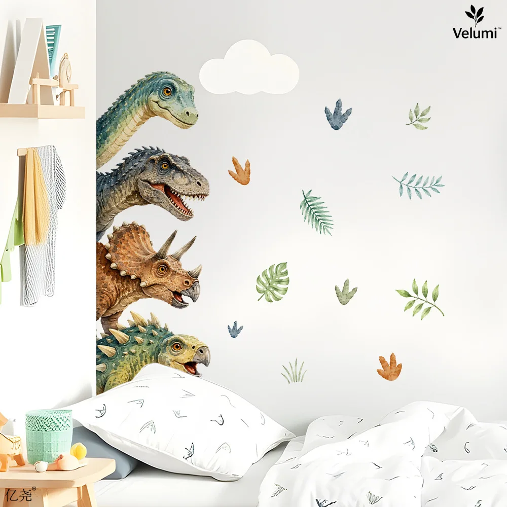 Watercolor Cartoon Dinosaur Wall Stickers Children Bedroom Wall Decor Dinosaur Theme Room Decor Dinosaur Birthday Party Decors