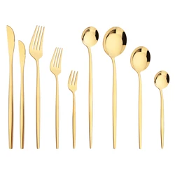 Gold Dinnerware Cutlery Set Dessert Knife Fork Teaspoon Ice Cream Scoop Chopsticks Flatware Stainless Steel Tableware Silverware