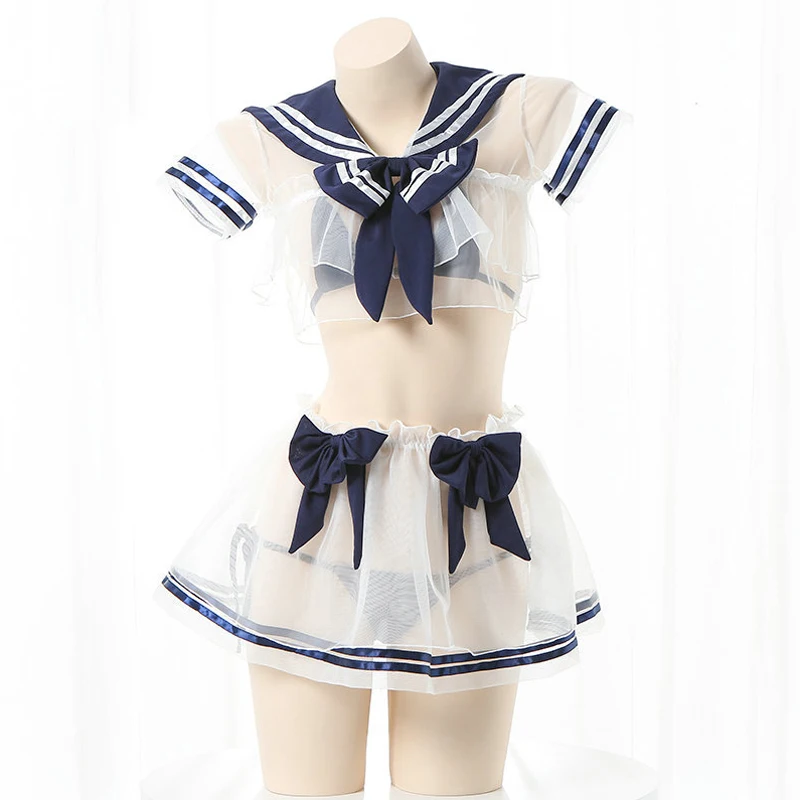 AniLV Anime Student Sailor Swimstuit Dress Swimwear Unifrom Women Leather Bow Nightdress Pajamas Outfits Costumes Cosplay