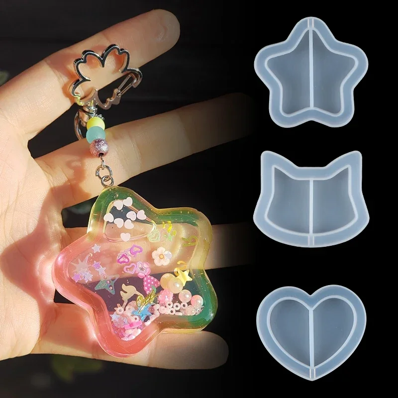 UV wisiorek silikonowe formy epoksydowe biżuteria z żywicy formy Kawaii gwiazdka z proszkiem brokatowym księżyc miłość serce formy żywiczne breloczek DIY rękodzieło