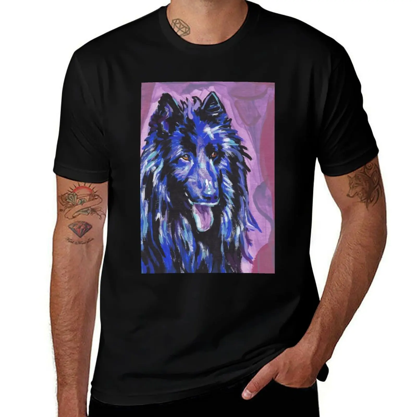 BelgianSheepdog Groenendael Dog Bright colorful pop dog art T-Shirt Big Size Crew Neck T-Shirt