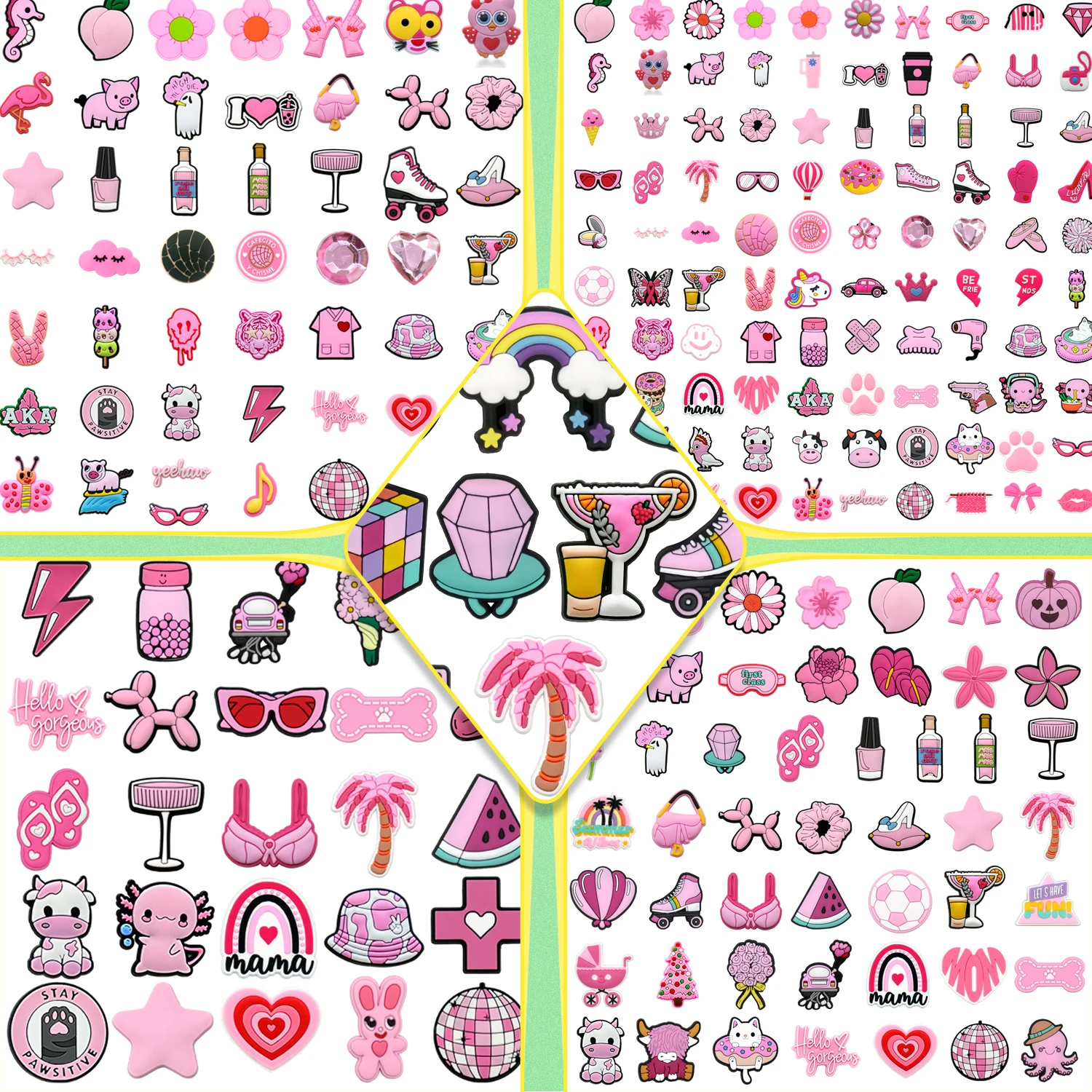 

10/25/50/100pcs Pink Cosmetics Shoe Accessories Decoration for Women Girls Animals Flower Shoe Charms Fits All Clogs Pin Jeans