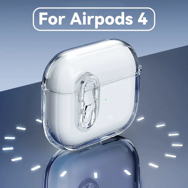 Shockproof Transparent Case for Apple AirPods 4 Earbuds Accessories with Hiking Buckle for Airpods 4 Keychain Shockproof Cover