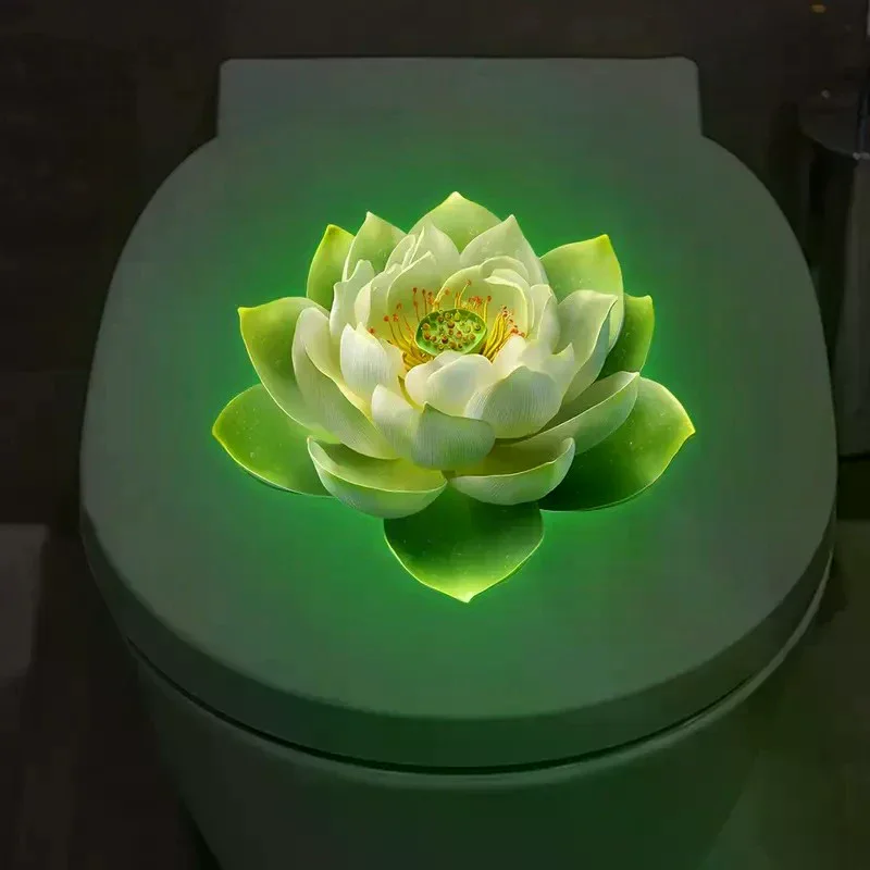 Lotus Toilet Stickers Removable Self-Adhesive Bathroom Decor Decals Wall Sticker Home Decor Toilet Seat Sticker Glow-In-The-Dar