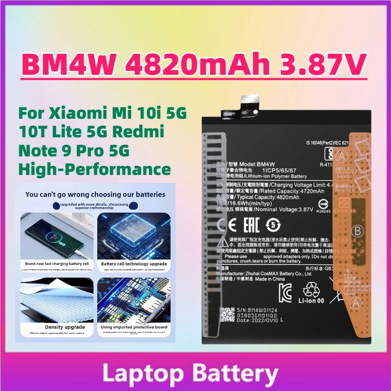 

For Xiaomi Mi 10i 5G 10T Lite 5G Redmi Note 9 Pro 5G High-Performance BM4W 4820mAh 3.87V Mobile Phone Battery + With Tools