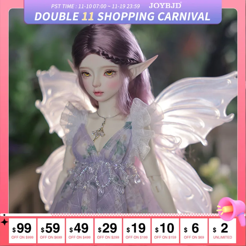 

Кукла BJD 1/4 Heardind, мигающее крыло, юбка «рыбий хвост», съемная магнитная присоска, сказочные уши, ручная работа, шарнирная кукла художника