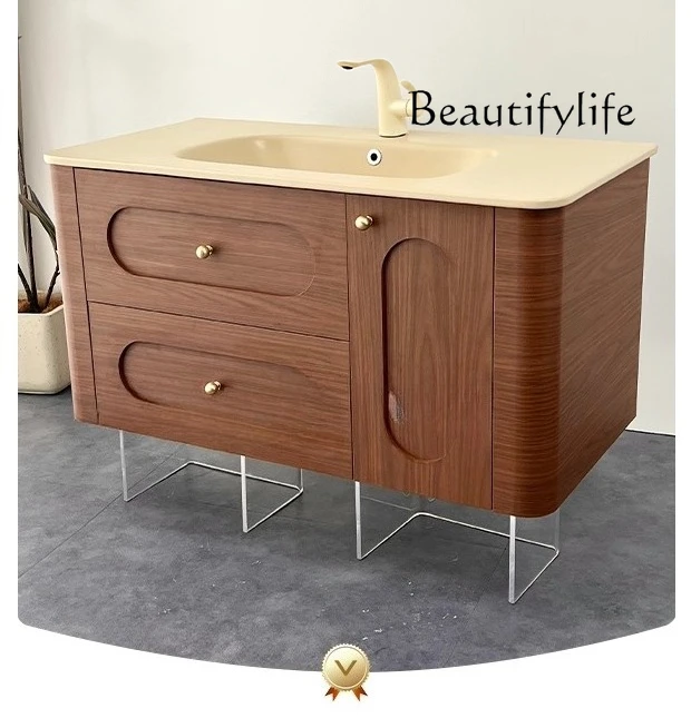 Medieval style bathroom cabinet ceramic integrated basin French bathroom cabinet combined toilet arc washstand