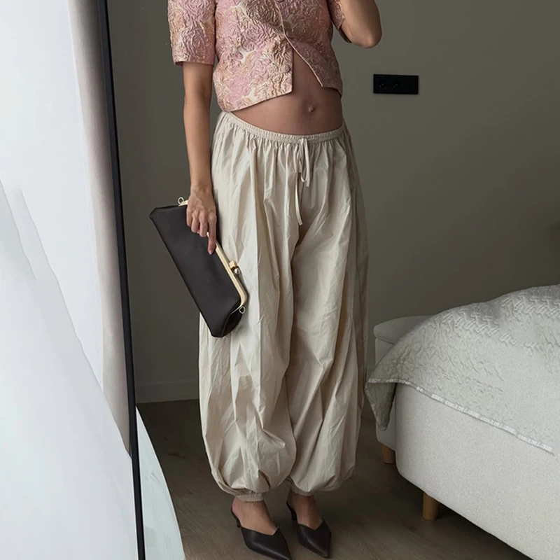 2026 Sommer Lockere Lange Hosen für Damen, Plissierte Hosen mit Hoher Taille, Einfarbige Lässige Weite Hosen, Damen-Tanzhosen