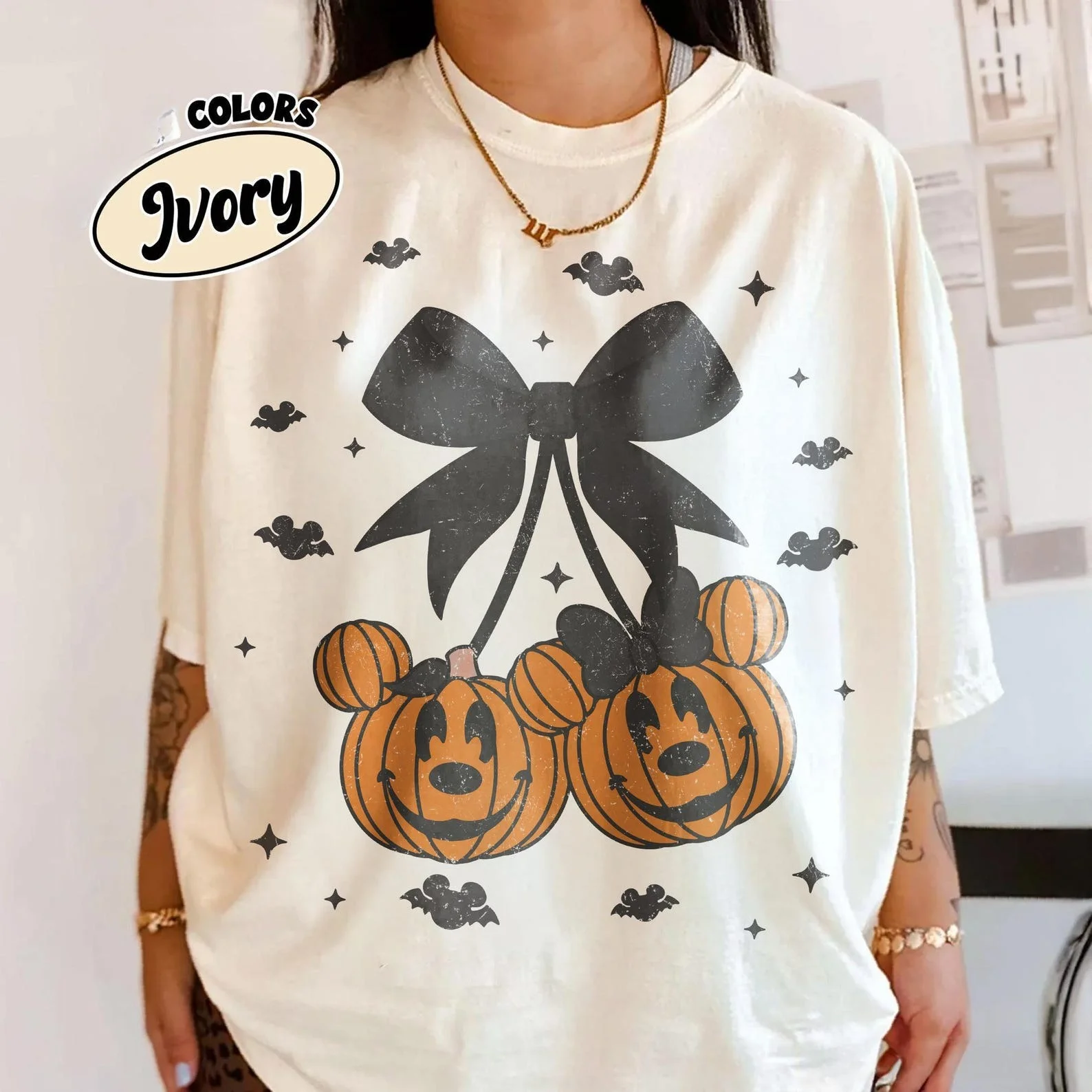 2026 Halloween New Family Clothing Cotton T-shirt Pumpkin Mouse Printed T-shirt Men's/Women's Holiday Leisure T-shirt