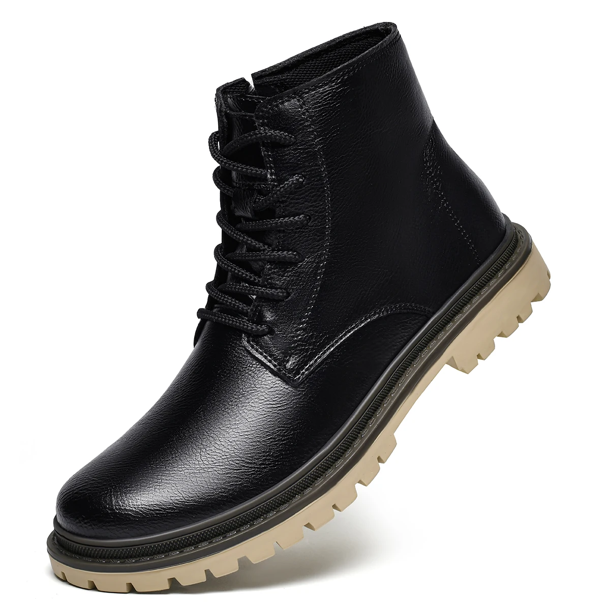 

Mens British Style Leather Combat Boots High Top Anti-Skid Lug Sole Big Sizes 48 49 50 Brown Black