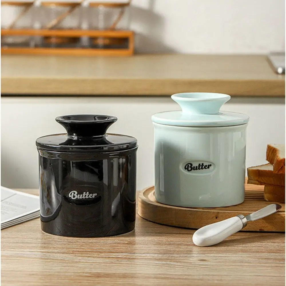 

Convenient With Lid Ceramic Butter Crock Large Capacity Round Shape Cheese Keeper Non-slip Keep Fresh Butter Holder Farmhouse