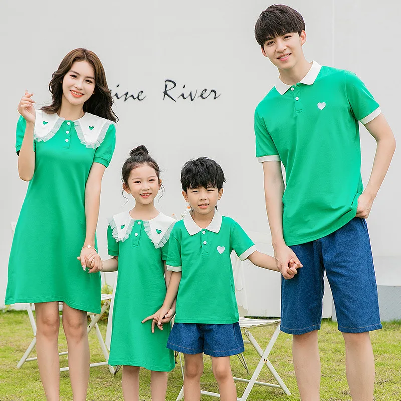 

Matching Family Outfits Summer Mum Daughter Dress Dad Son Cotton T-shirt& Shorts Holiday Couple Outfit Mommy and Me Dress Beach