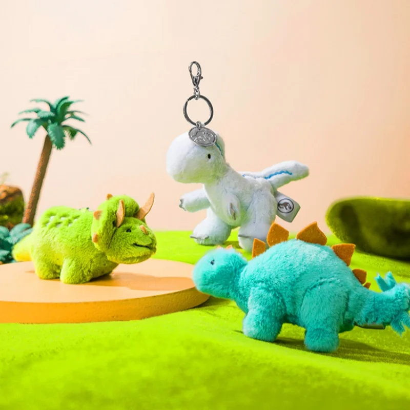 Universal Jurassic World Dinosaur Plush Keychains - Velociraptor, Triceratops & Stegosaurus Cute Bag Charms for Kids