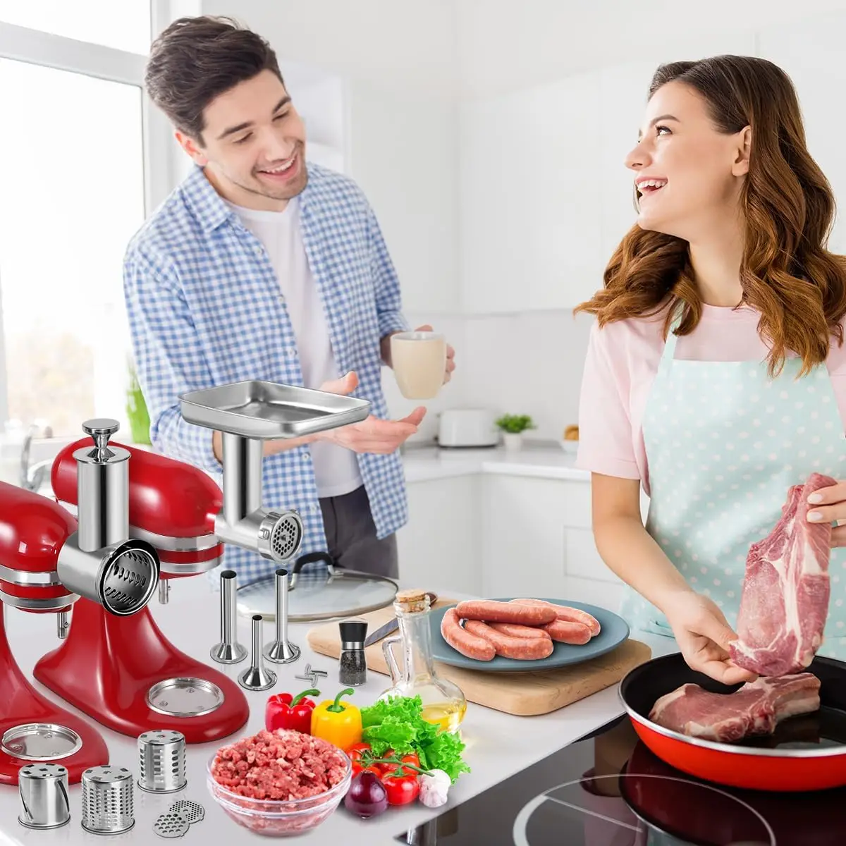 Durable Meat Grinder Slicer Shredder Attachments Set Kitchen Mixers Dishwasher Safe Stainless Steel Packs Cheese Grater Sausage