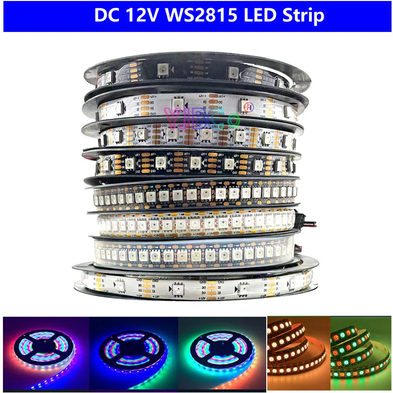 WS2812B WS2815 Individually Addressable 5050 RGB LED Strip 30/60/74/96/144 Leds/m Smart Pixels Full Color Tape Light IP30/65/67