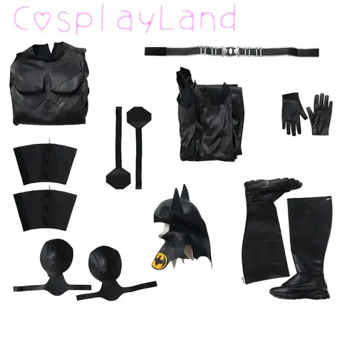 Ny film Barry Bat Cosplay kostym Bruce Wayne tryck jumpsuit superhjälte stridsoutfit man svart kostym mantel mask skor 10 best sales Batman Fantasy - №9