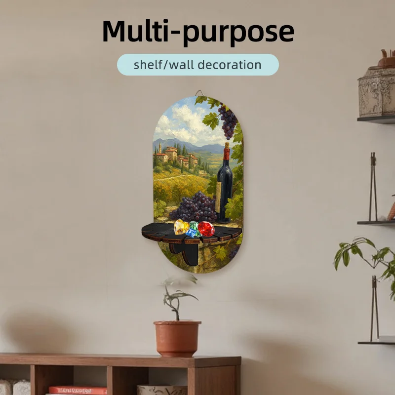 Bohemian Tuscan Vineyard Wall Shelf - Italian Landscape Display Shelf Suitable for Wall-Mounted Decor, Key Holder or Candle