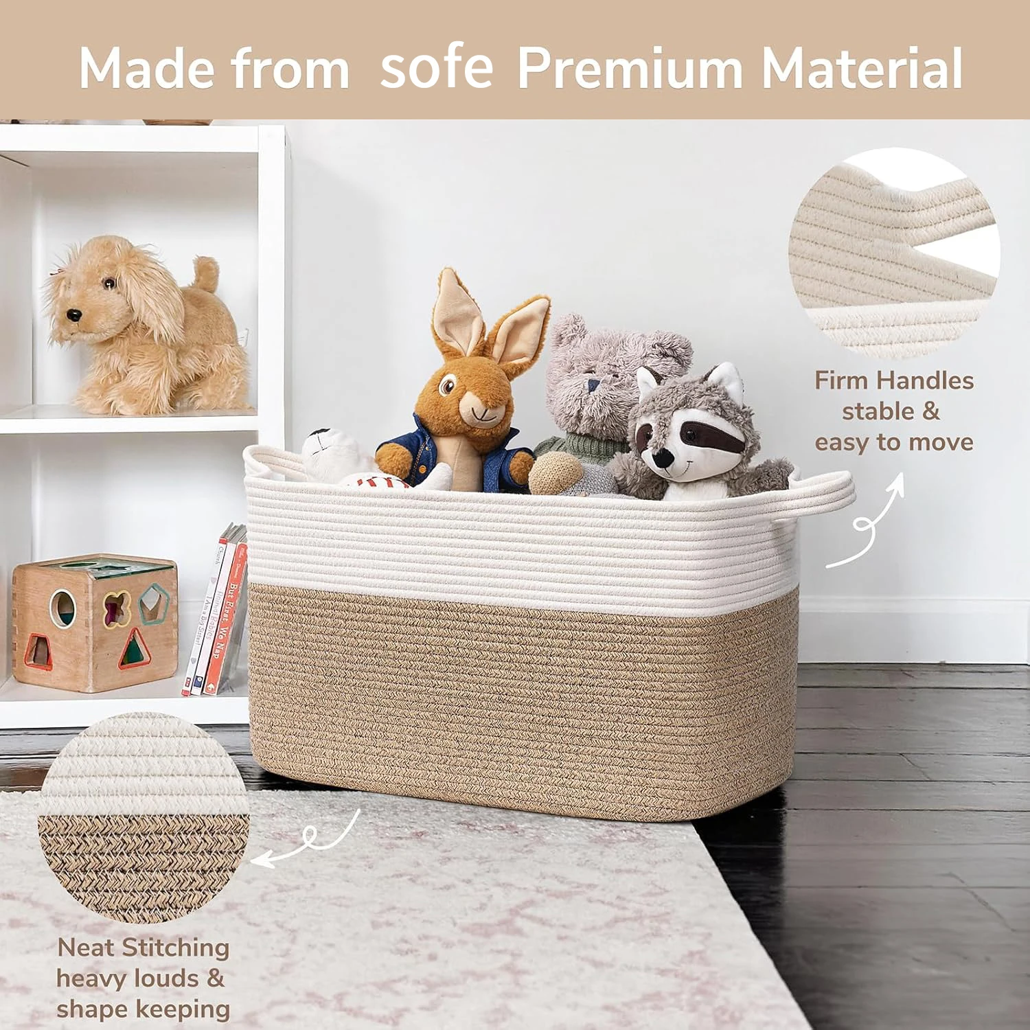 Laundry Basket, Woven Storage Baskets for Organizing, Cube Cotton Rope Baskets for Shelves, Magazine & Newspaper Baskets