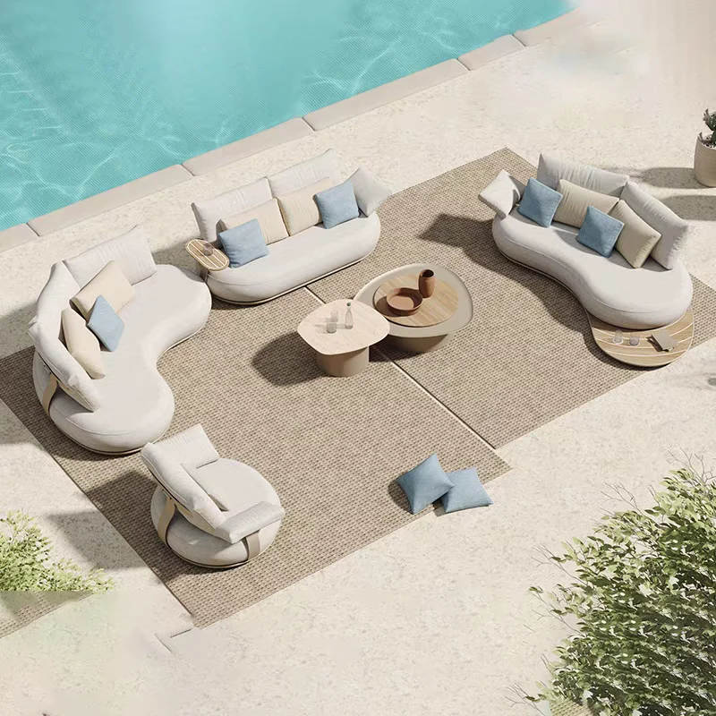 

Hotel Newest Modern Outdoor Patio Furniture Teak Wood and Aluminum Frame Leisure Sofa Sets for Garden Use