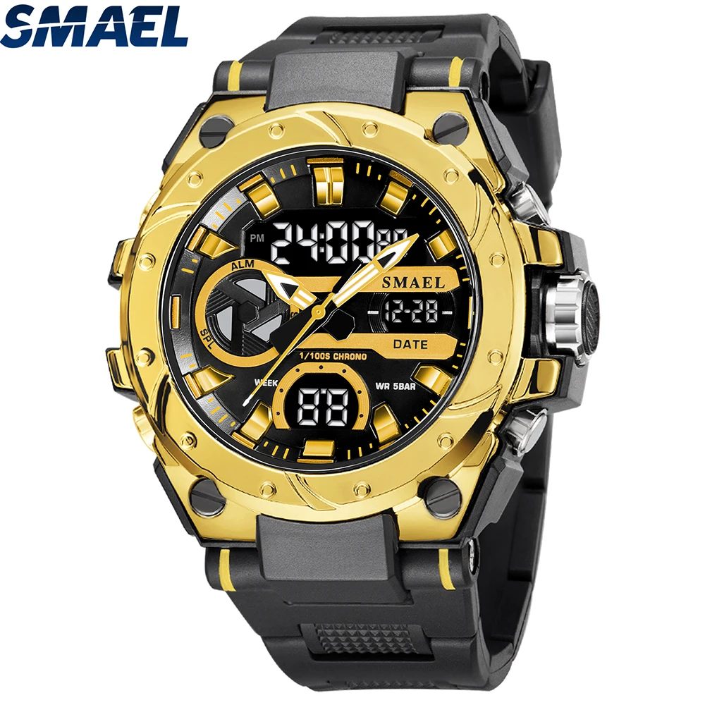 

Men Sports Watches SMAEL Dual Time Display LED Wristwatch Men's Waterproof Watch 8029 Quartz Watches for Men Gift reloj hombre