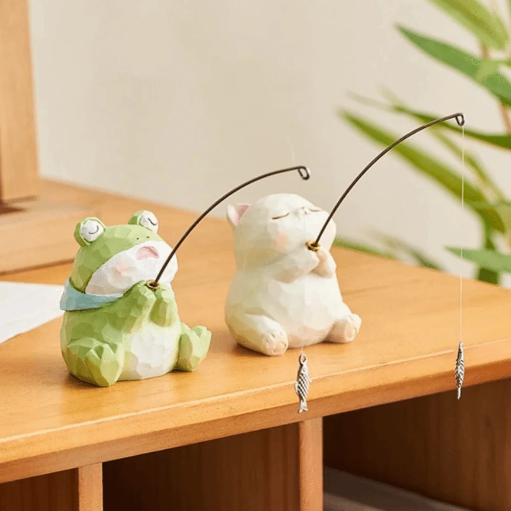 

Resin Animal Fishing Ornaments Statue Desk Ornament Screen Animal Model Micro Landscape Crafts Computer Monitor Decorations