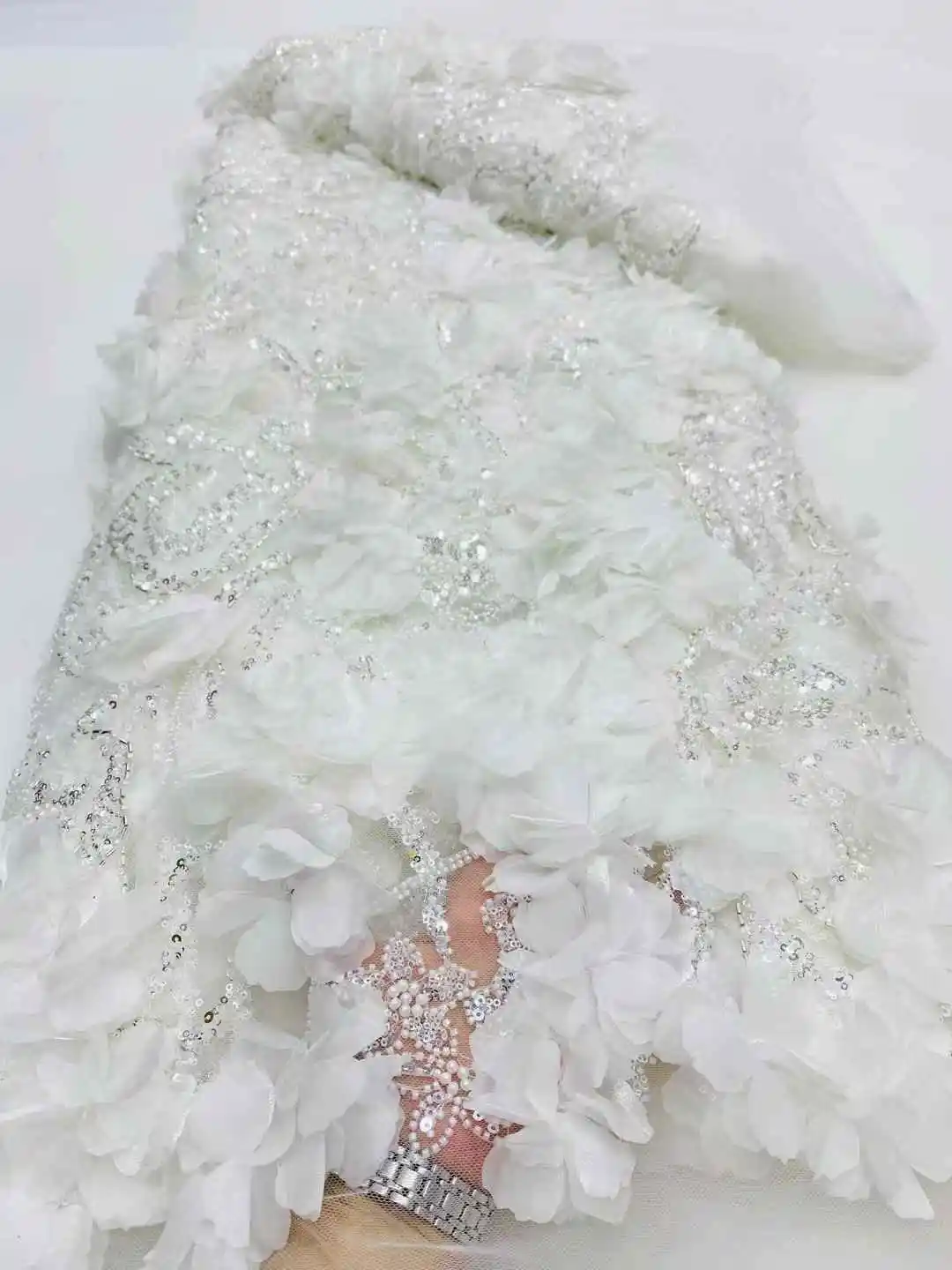 Tulle With 3d Flowers High Quality Beads Nigerian Party Lace Fabric 2025 Bridal Party Lace For Sewing Dress Wedding-DP