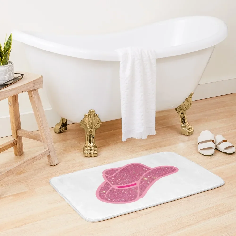 

pink glitter cowgirl hat Bath Mat DoorFor Entrance Door Bathroom Rug Set Mat