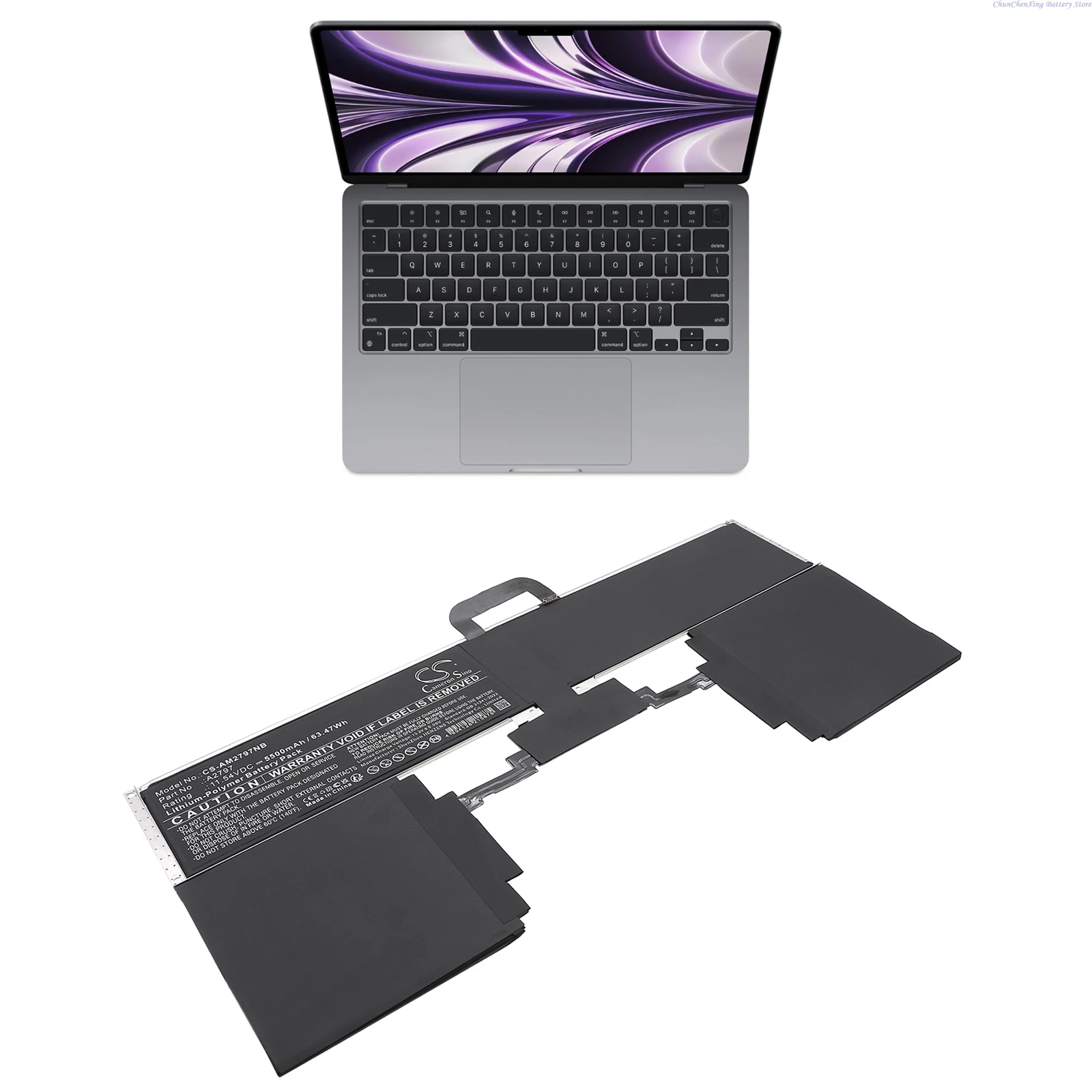 Cameron Sino 11.54V 5500mAh Replacement Battery A2797 for Apple A2941 Macbook Air 15-inch Air 15.3 M2 Macbook Air 2023