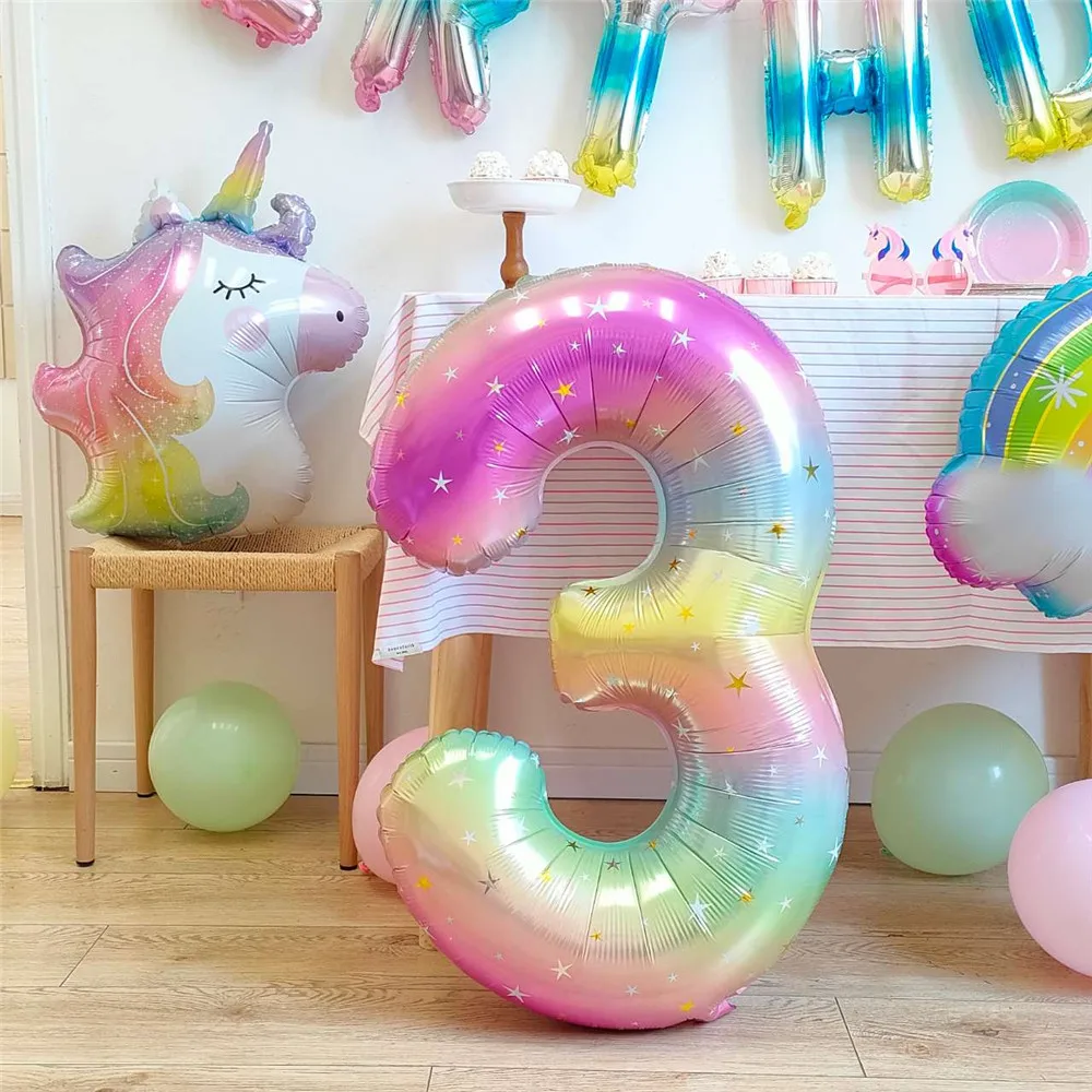 40inch 1 2 3 4 5 Large Rainbow Star Number Balloon Gradient Colorful Foil Helium Balloons Girls Birthday Party Decoration Globos