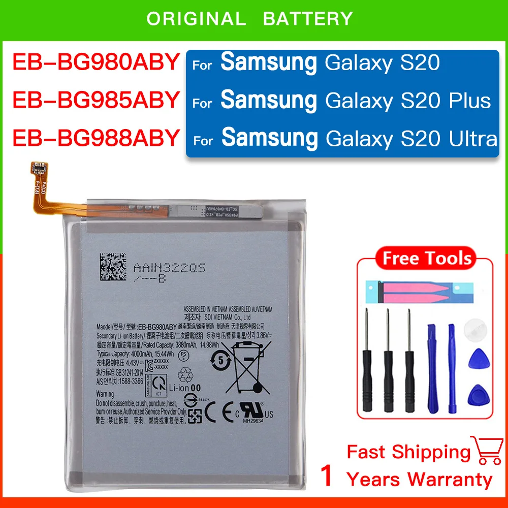 

Replacement EB-BG980ABY EB-BG985ABY EB-BG988ABY Battery For Samsung Galaxy S20+ S20 Plus/Ultra s20Ultra Batteria+Free Tools