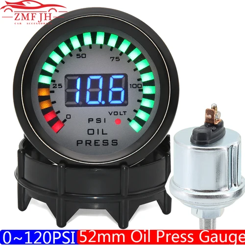 Medidor de presión de aceite Digital Universal para coche, motor de gasolina, 12V, 52mm, 2 "", 0-120PSI, LED con Sensor, soporte de 1/8NPT