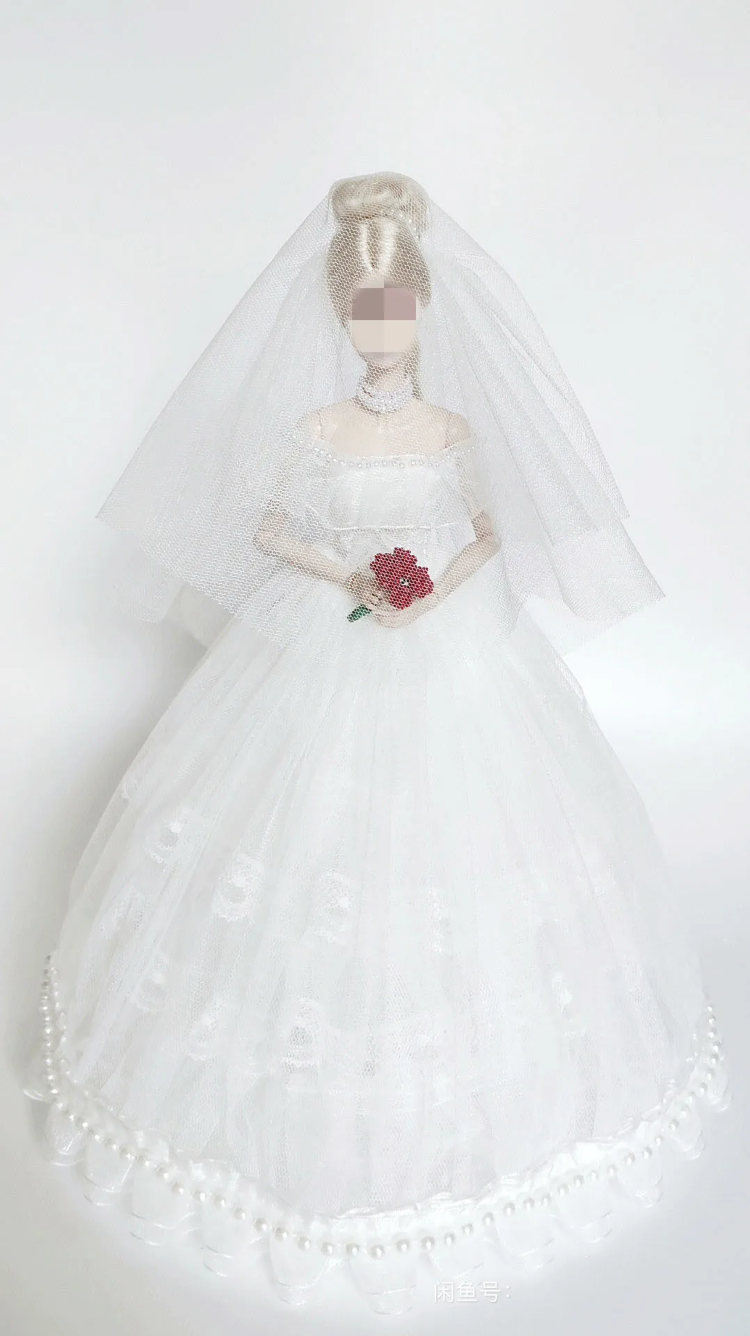 1/6 ratio white clothes for doll headdress multi-layer lace wedding dress
