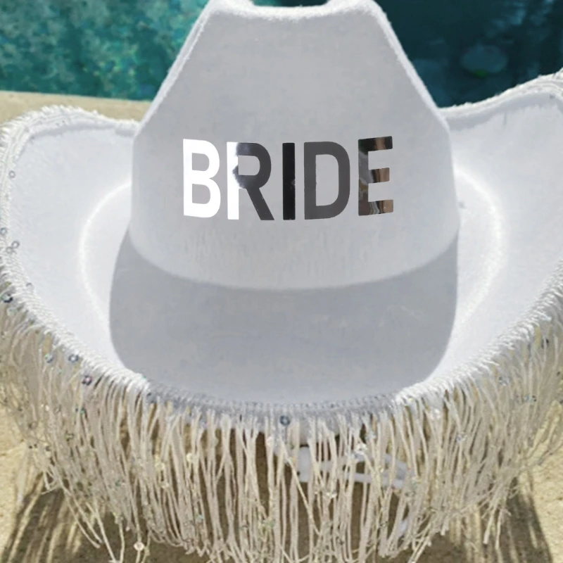 Bride Cowgirl Hat Cowboy Hat with Tassels Fit Most Women for Bachelorette Party N58F