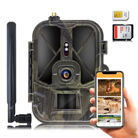 자세히 둘러보기 4G 추적 카메라 4K 36MP APP 제어 8000MA 리튬 배터리 사냥 카메라 야간 투시경 야생 동물 정찰