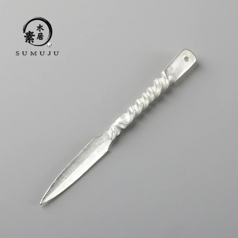 Silver-Plated Handmade White Bronze Pu'er Tea Knife Tea Needle Tea Ceremony Accessory for Breaking Tea Brick And Cake