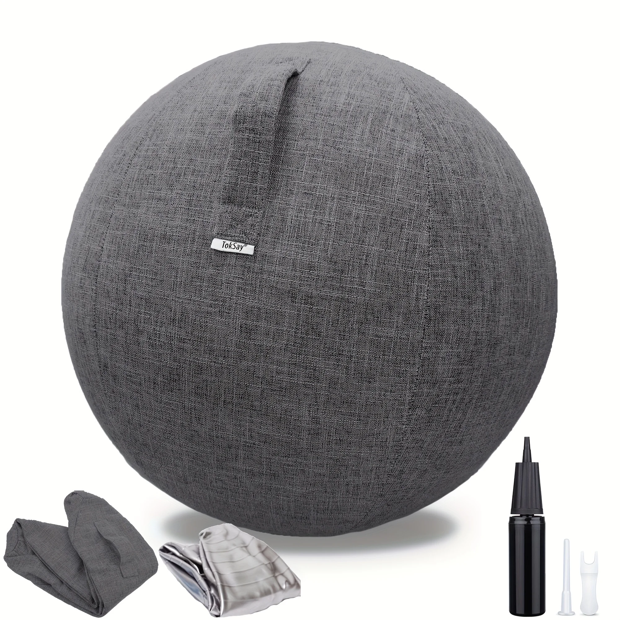 

25.59inch Exercise Ball Chair with Fabric Cover, Pilates Yoga Ball Chair for Home Office Desk, Pregnancy Ball & Balance Ball Sea
