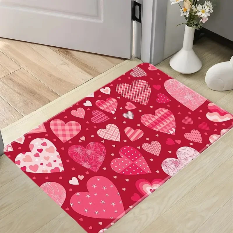 Love Heart Pattern Door Mat Romantic Letter Heart Entrance Carpet Soft Non Slip Girly Valentine Home Decor Floor Rug For Hallway