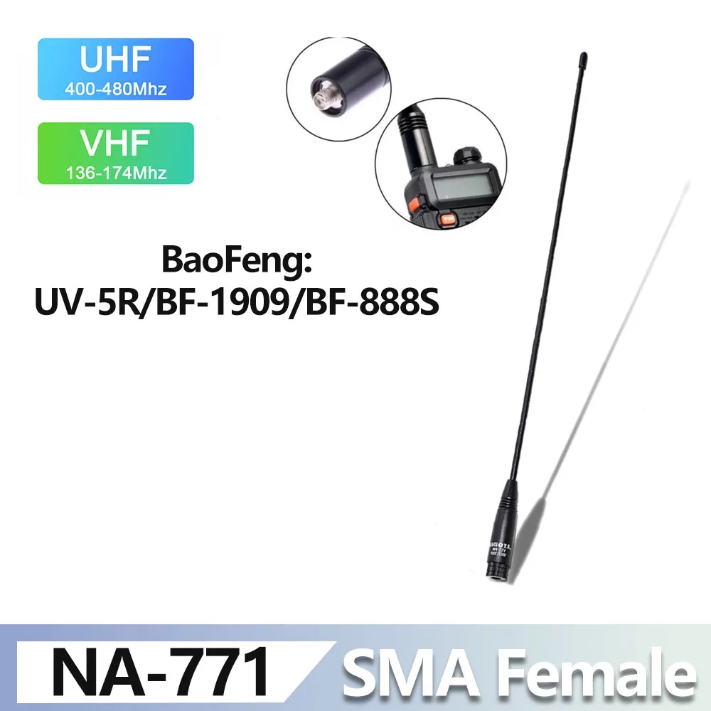 NA-771 Dual Band VHF/UHF Radio Flexible Whip Antenna 144M/430M SMA Female for Baofeng quansheng Walkie Talkie