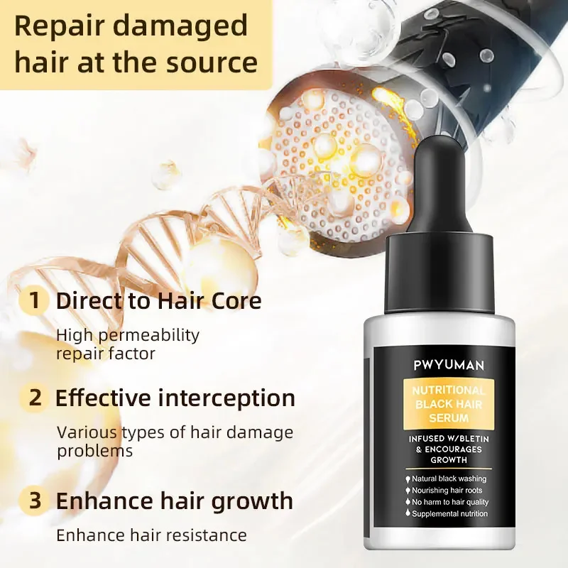 Gray White Hair Treatment Serum White To Black Repair Natural Color Black Rice Nourish Product Anti Loss Hair Care For Men Women
