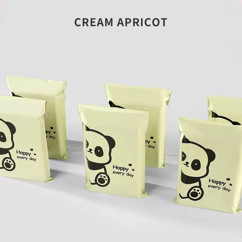 mailing bag Milk Apricot Warm Color Art Cartoon Panda Printing Bag Logistics Waterproof Packaging Bag Customization